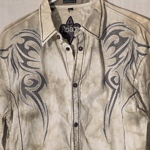Roar Buckle Men's Cream Casual Button Down Shirt Sz L